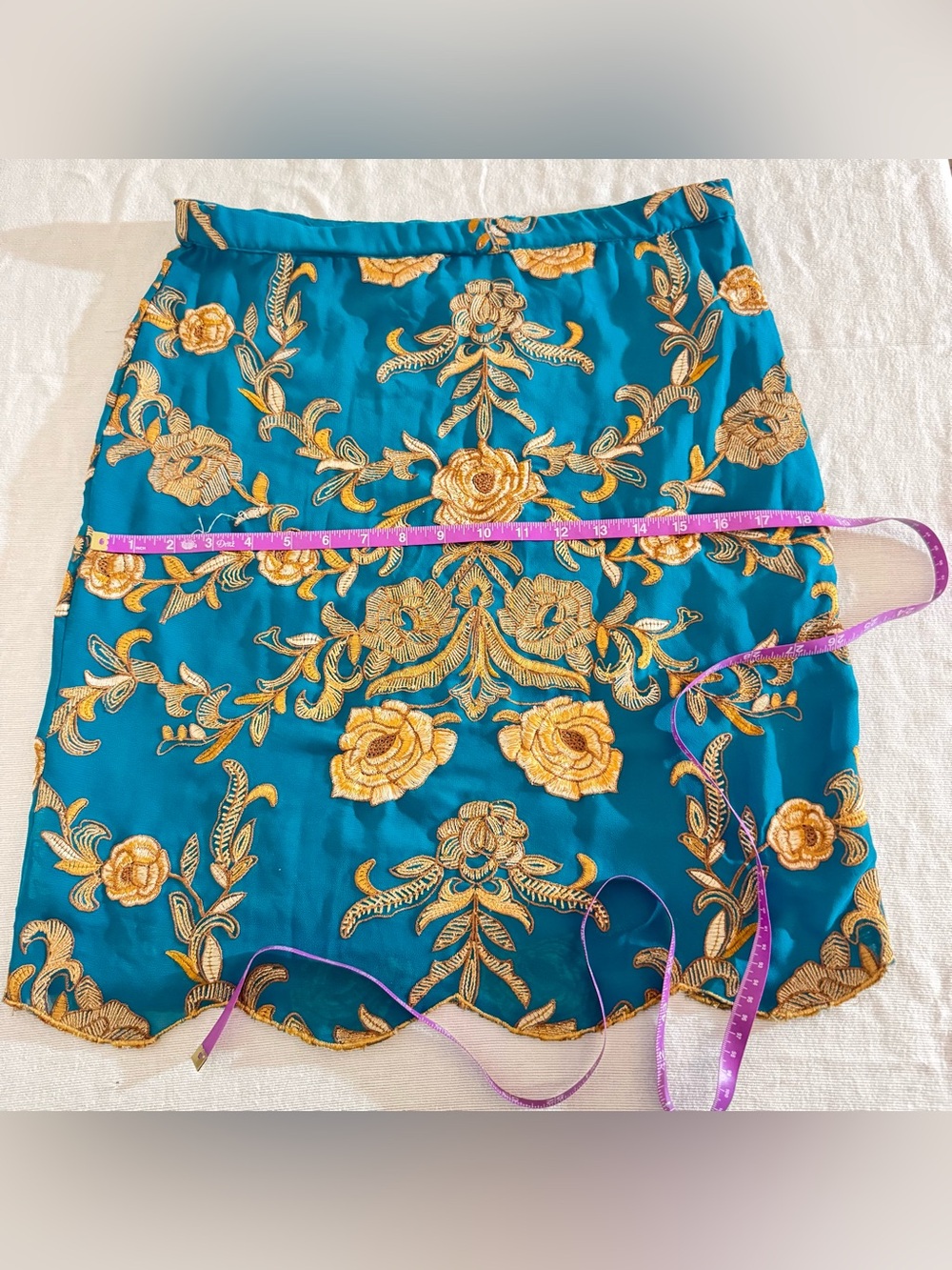 Yoana Baraschi Teal Skirt with Gold Floral Embroidery Size 6 - Picture 7 of 14